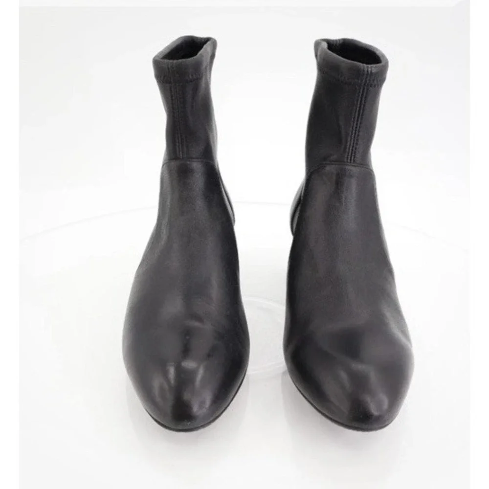 Stuart Weitzman Odetta Ankle Pull On Bootie Size 7 B Black Leather‎ Pointed Toe